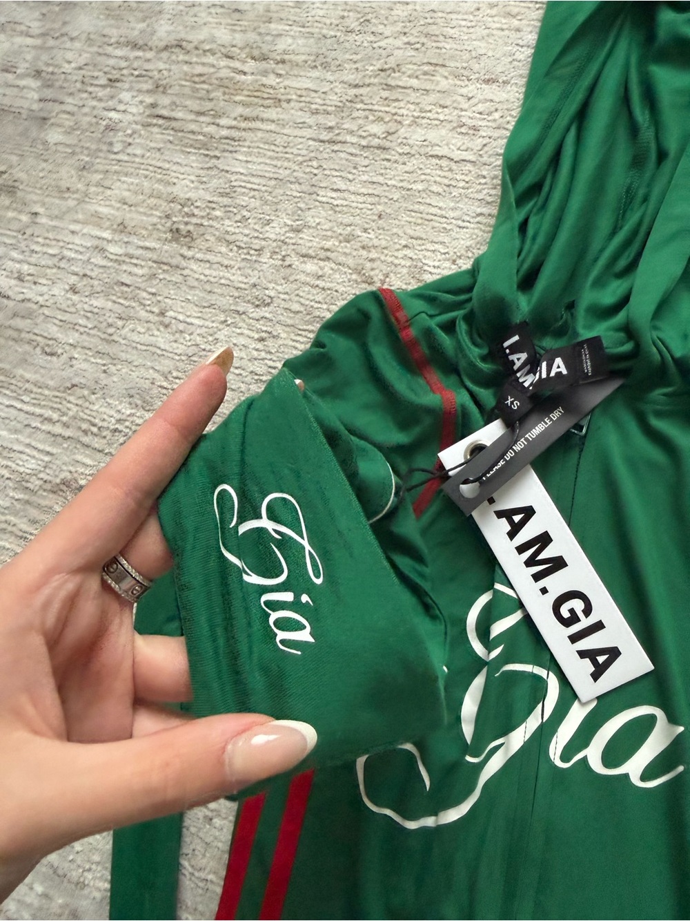 I.AM.GIA Green Zip-Front Crop Hoodie & Flared Track Pants (Size XS) - Picture 5 of 8